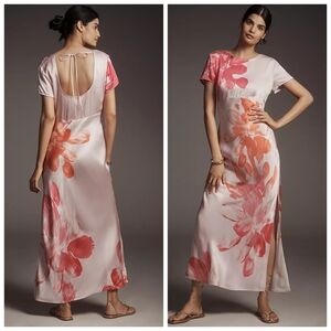 Anthropologie Floral Elegant Short-Sleeve Maxi Slip Dress